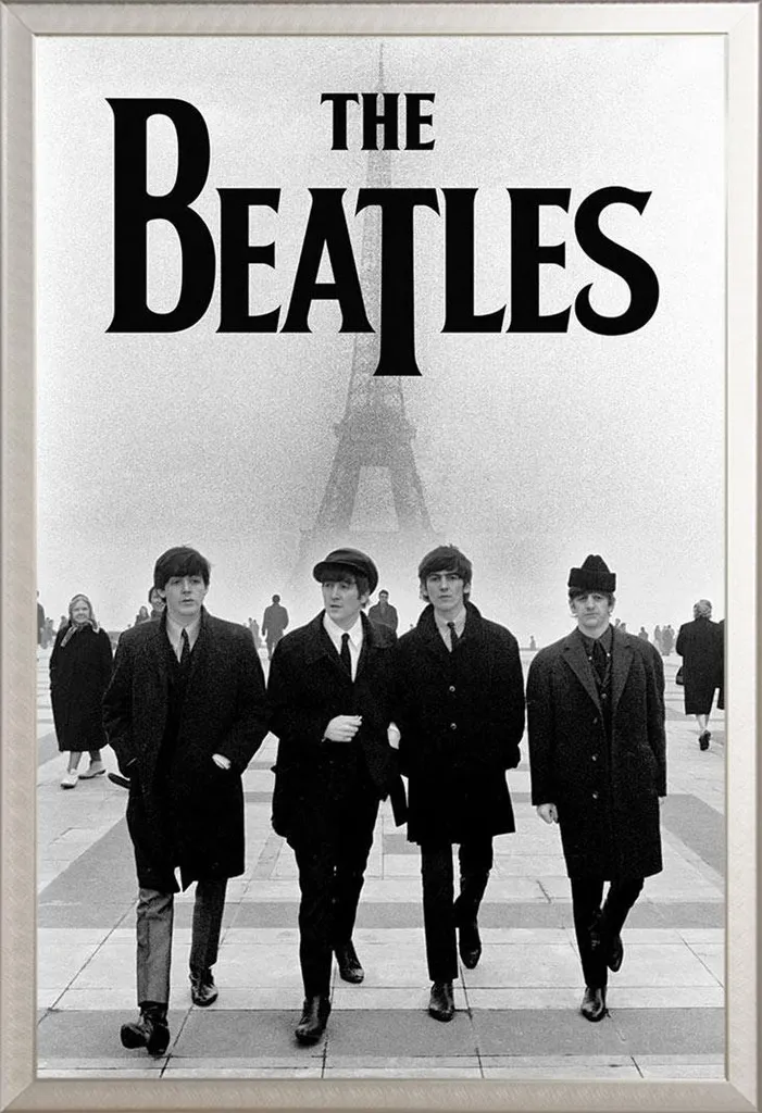 Poster The Beatles Tour Eiffel avec cadre Shinsuke Maxi alu argenté