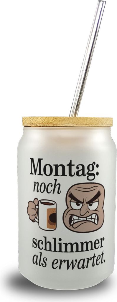 Montag ist schlimmer als gedacht Trinkglas mit Bambusdeckel
