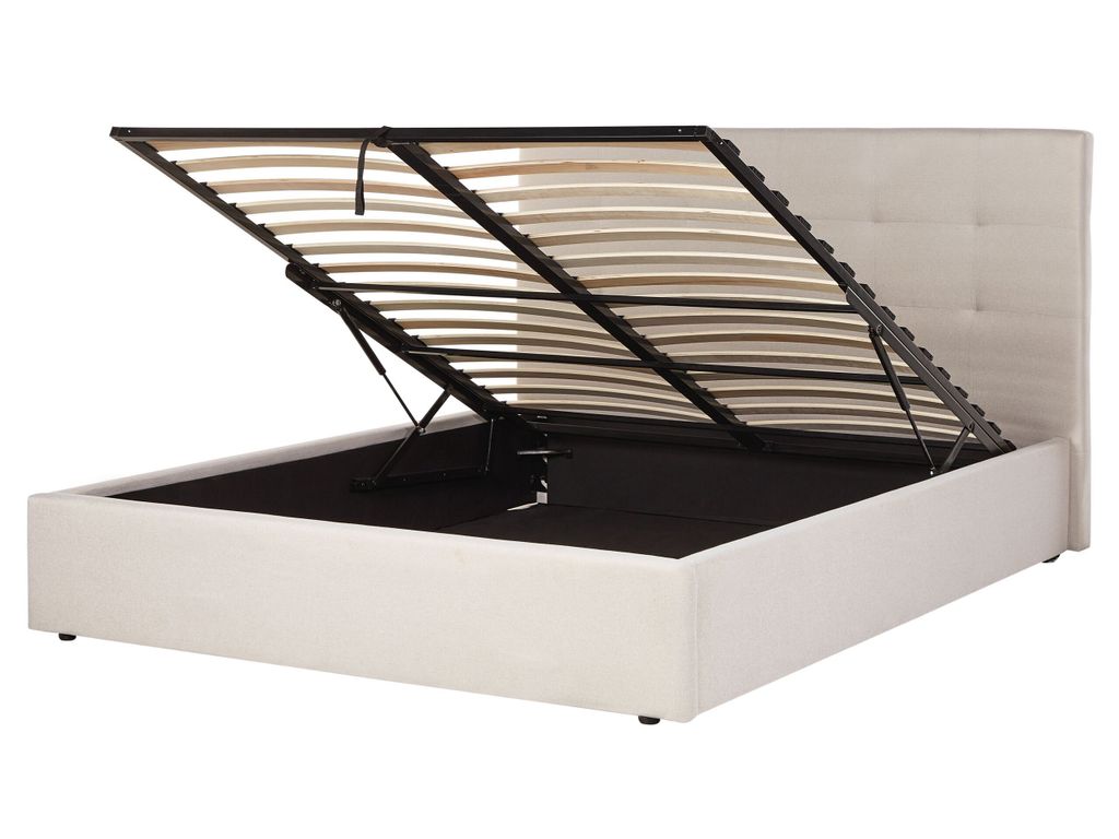 BELIANI Polsterbett Beige 160 x 200 cm mit Stauraum und Lattenrost gestepptes Kopfteil elegant modern für Schlafzimmer