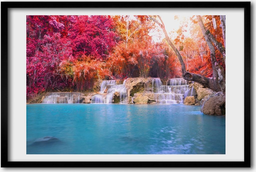 Bild 60x40 MDF-Rahmen, Wandkunst Wasserfall im Wald Produktbild 
