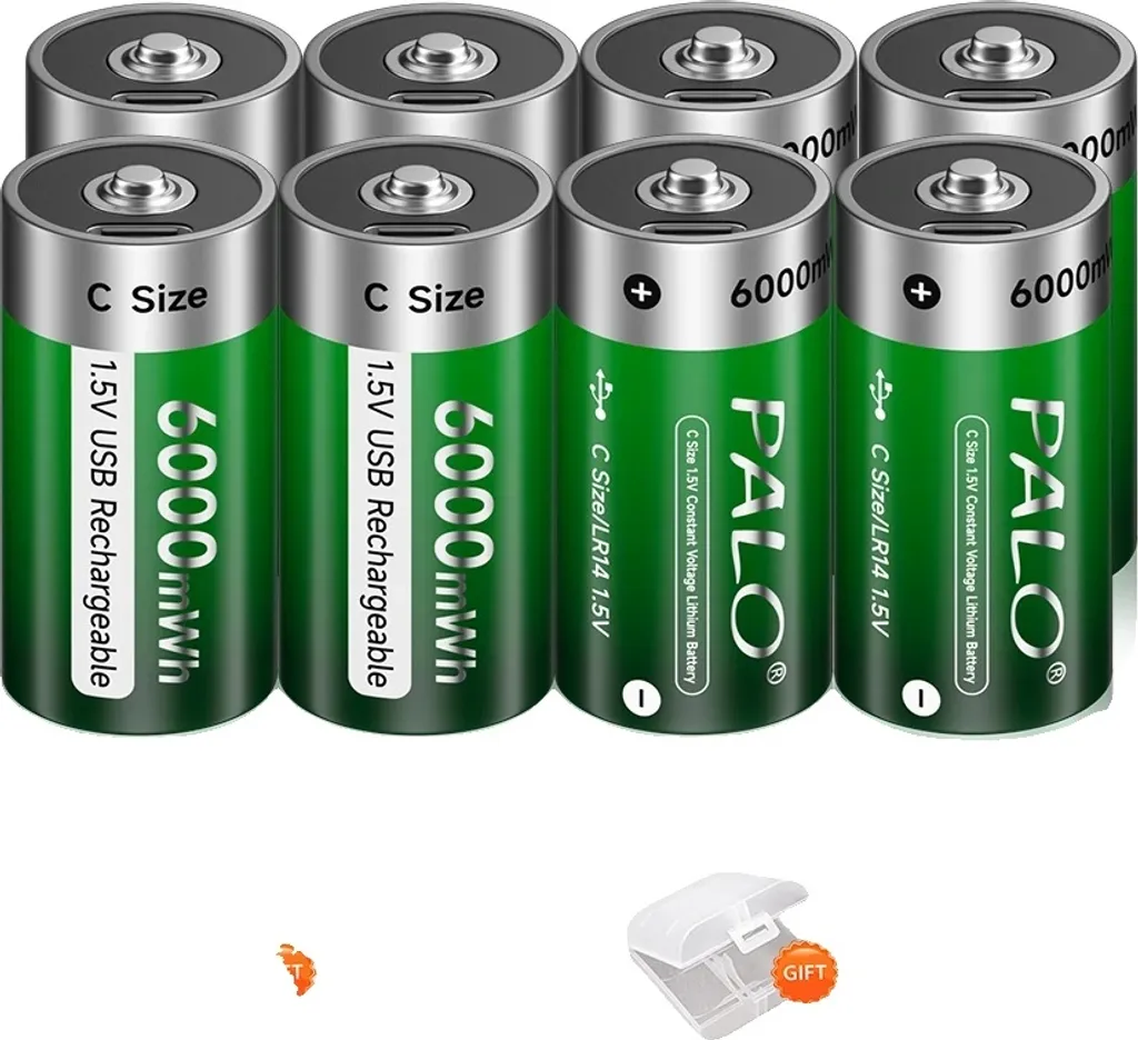 Batterie C Ricaricabili 1.5V Litio USB-C - Kit 8x 3500mAh Alta Durata