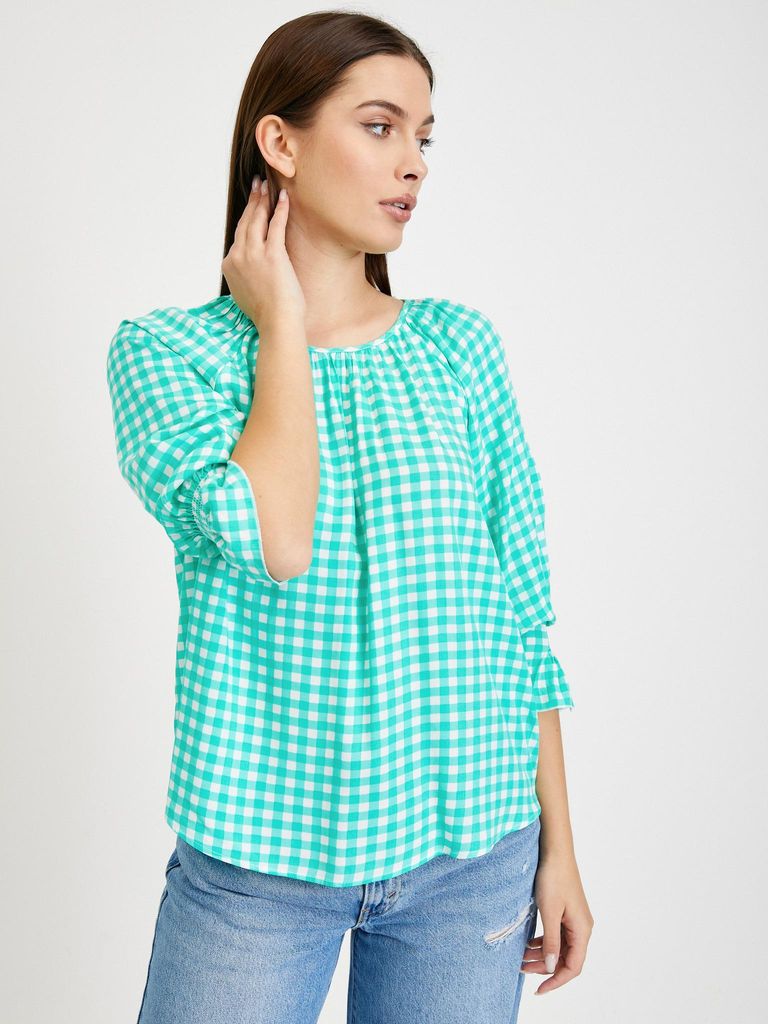 Orsay Hellgrüne Bluse mit Karomuster DP-3474841__XS