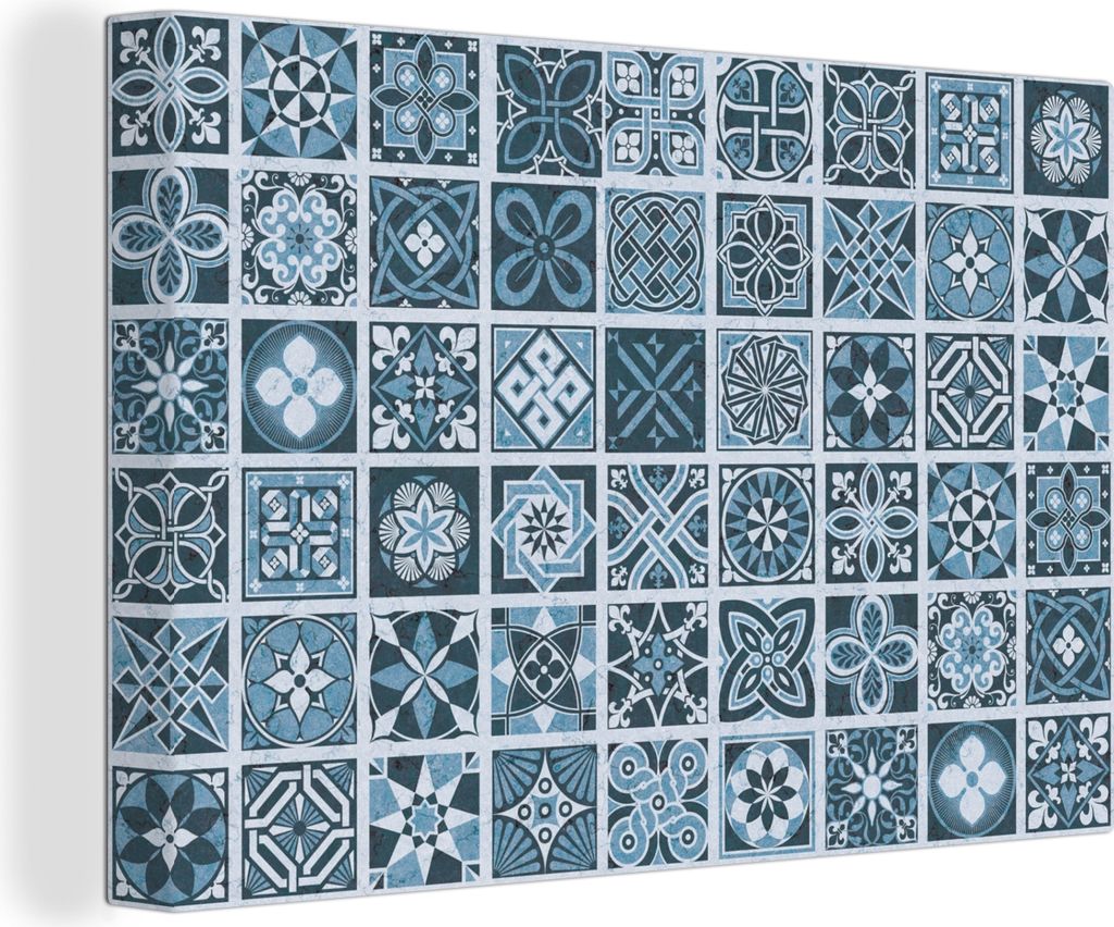 OneMillionCanvasses - Leinwandbilder - 140x90 cm, Blumen - Blau - Muster - Figuren, Wandbilder Kunstdruck Wanddekoration - Foto auf Leinwand - Ge...