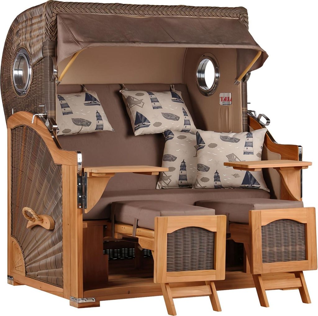 Strandkorb Düne Grande Bullauge Teak PE Grey Dessin 540