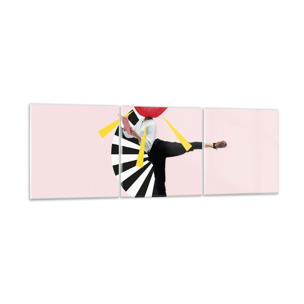 Bilder auf glas - 3 Teile - Grafik Mund Mann - 90x30cm - Glasbilder - Wandbilder - Bilder - zum Aufhängen bereit - Wanddekoration aus Glas - Glas ...