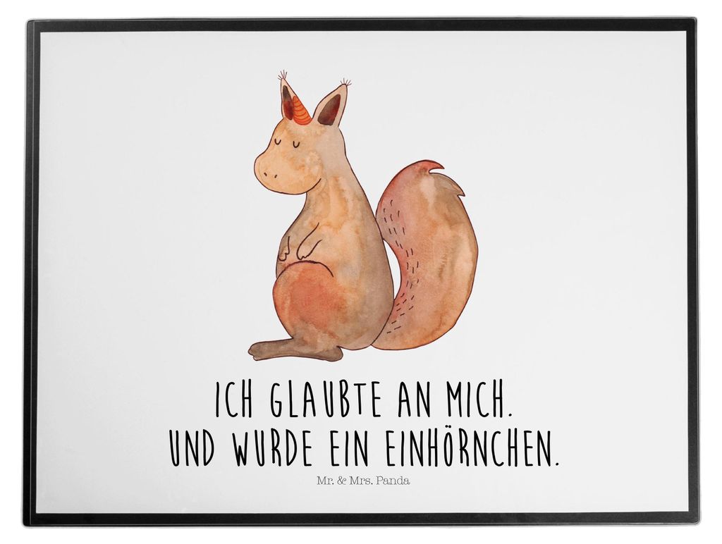 Mr. & Mrs. Panda Schreibunterlage Einhorn Glauben - Weiß - Geschenk, malunterlagen, Eichhörnchen, Einhörner, Eichhorn, Unterlage Schreibtisch, U...