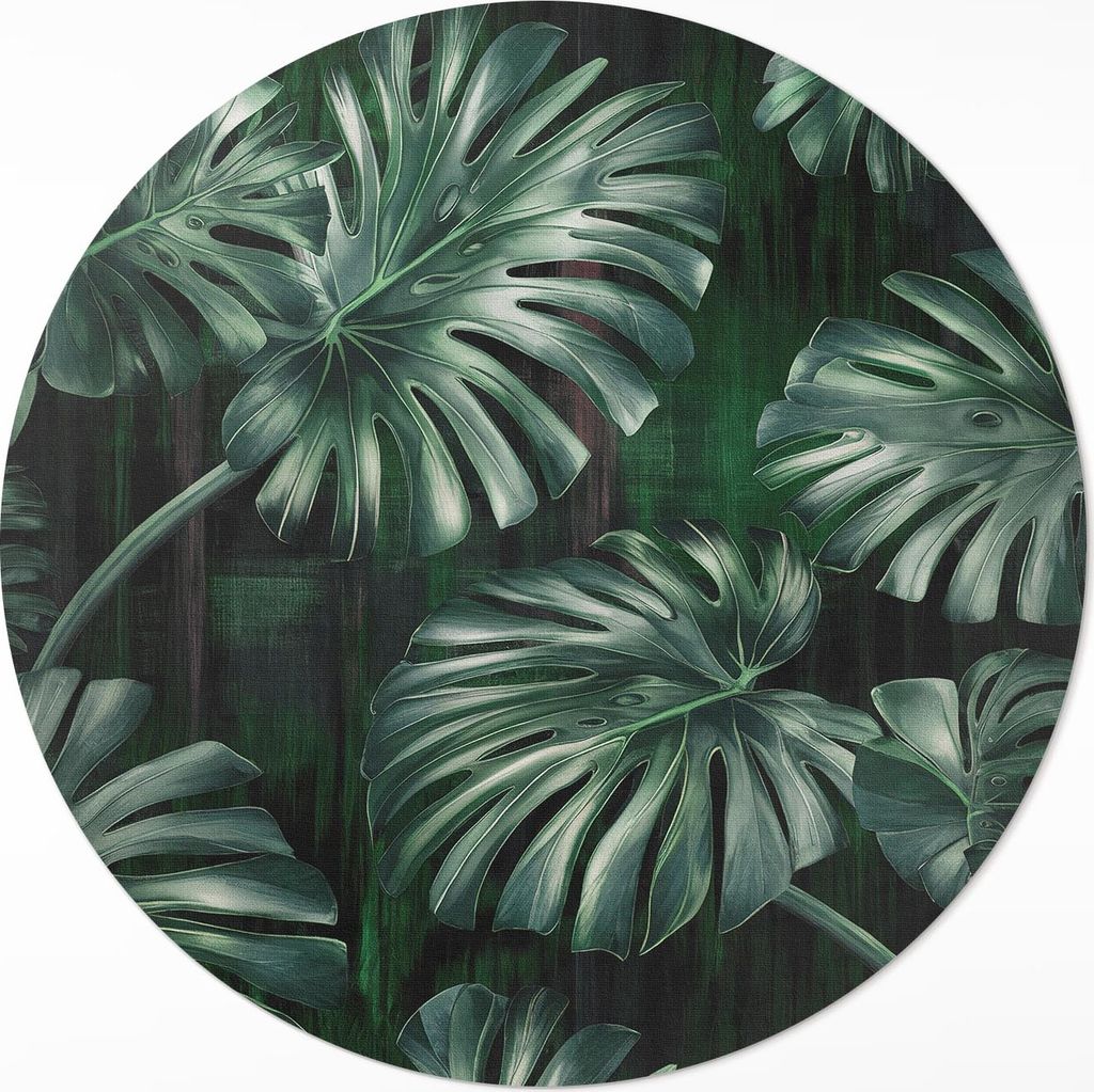 Tropische Monstera-Blätter – Vinyl Fußmatte – Ø 120cm – Rutschfest – Pflegeleicht & Langlebig