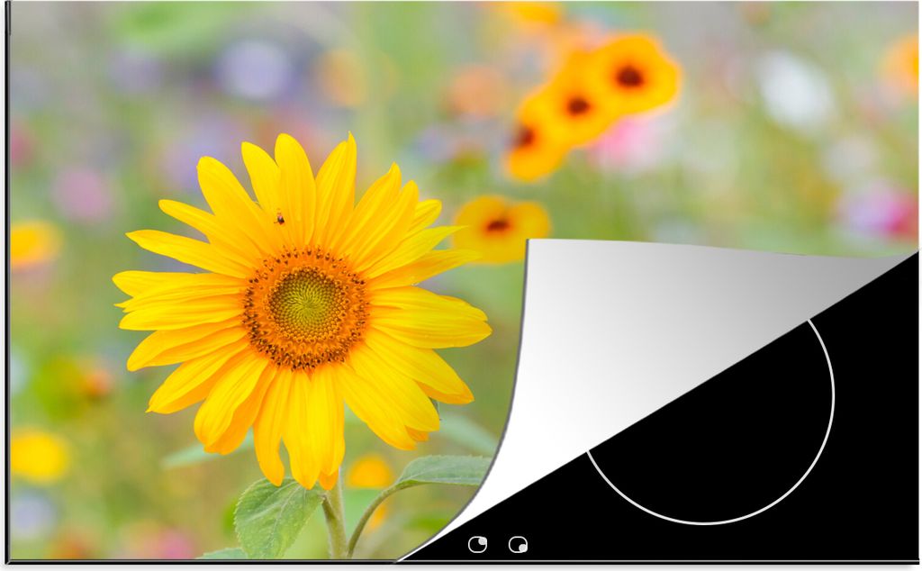 KitchenYeah Herdabdeckplatte Blumen - Sonnenblume - Gelb , 77x51cm, Küche Deko, Glaskeramikkochfeld Herdabdeckung, Abdeckplatte fùr Kochfeld