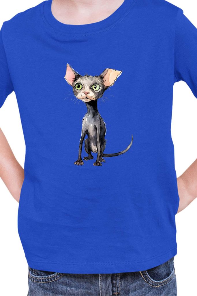 Kinder T-Shirt Funny Cats Breeds Bambino Cat 011, 7-8 Jahr - 128 / Blau