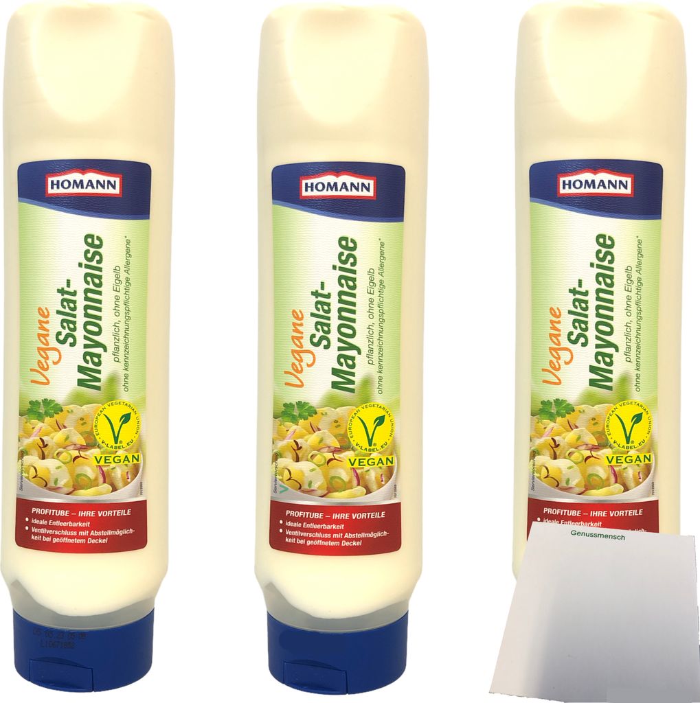 Homann vegane Mayonnaise 50% laktose glutenfrei 3er Pack (3x875ml Tube) + usy Block