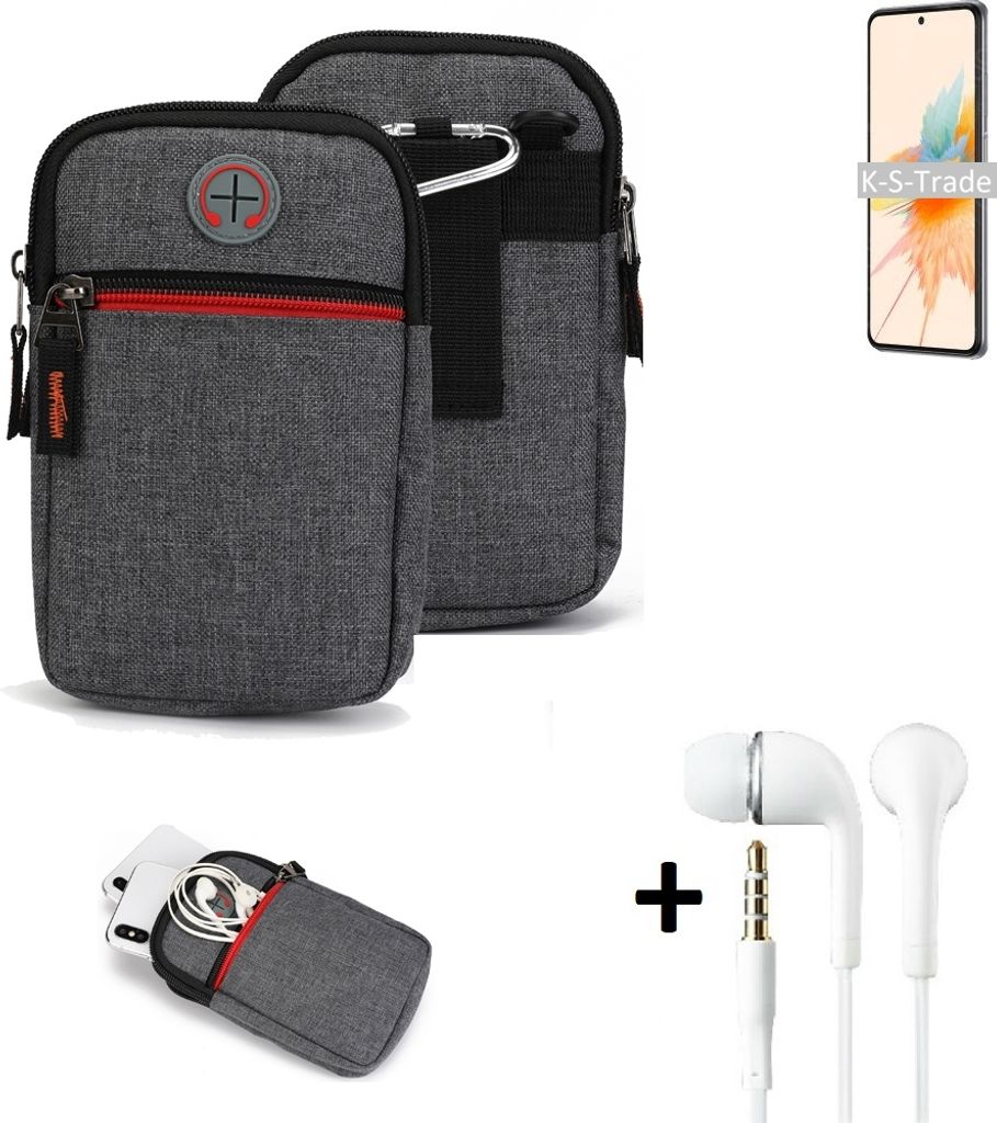 K-S-Trade Gürteltaasche + Kopfhörer kompatibel mit ZTE S30 Handy Tasche Holster Schutz Hülle Handy Hülle grau Zusatzfächer 1x