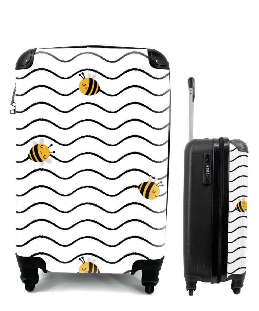 MuchoWow Koffer Handgepäck Trolley Rollkoffer Kleine Reisekoffer mit 4 Rollen - Muster - Bienen - Streifen - Cabin Size < 55x40x23 cm & 55x40x20...