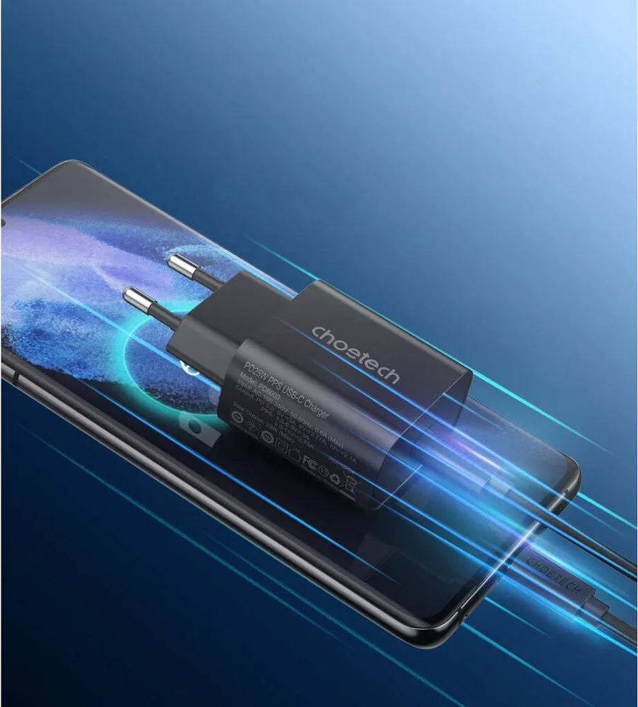 Chargeur Rapide USB C 25W PPS pour Smartphone et Tablette Choetech Noir - 5