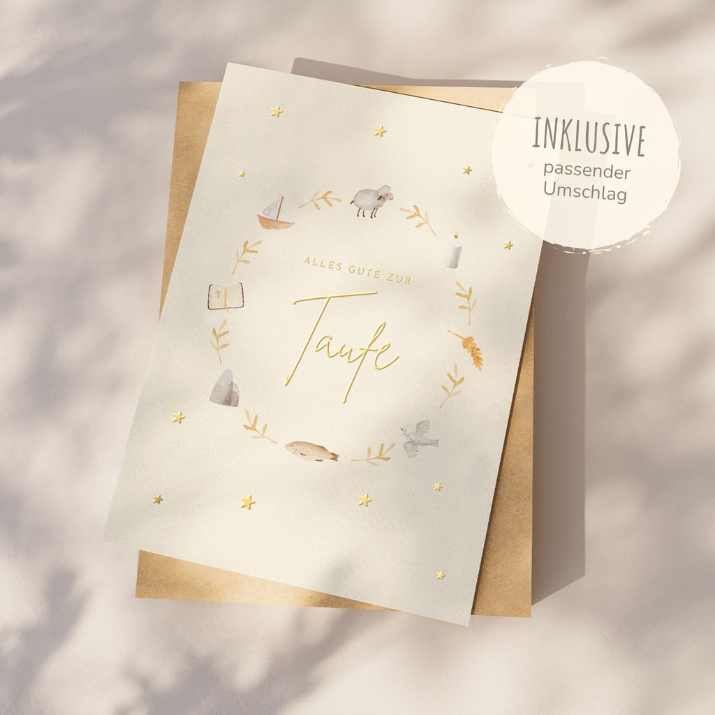 MeinBaby123 Taufkarte – Vergoldete Glückwunschkarte zur Taufe für Junge & Mädchen | Karte für die heilige Taufe inkl. Umschlag | Taufgeschenk