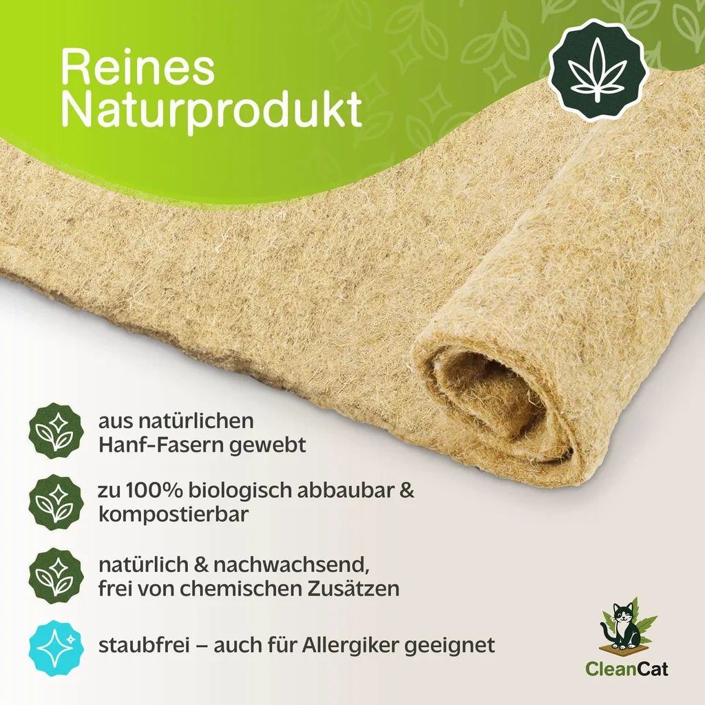 Tappetino in canapa CleanCat - ricambio per lettiera per gatti HANF | lettiera per gatti che neutralizza gli odori | tappetino per gattisenza polvere per lettiera per gatti | tappetino per gatti tagliabile a misura | tappetino per gatti naturale, altezza:5 mm , set:10 pezzi in un set - 4