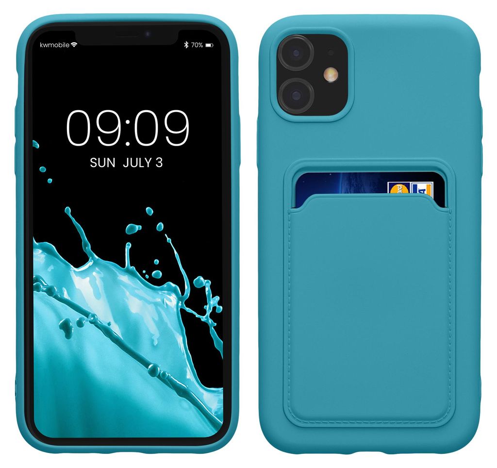 kwmobile Handyhülle für Apple iPhone 11 Hülle mit Kartenfach - TPU Case - Kabelloses Laden - Schutzhülle Cover in Hellblau matt