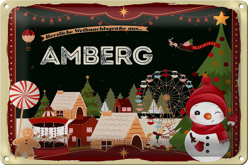 Blechschild Weihnachten Grüße aus AMBERG 18x12cm
