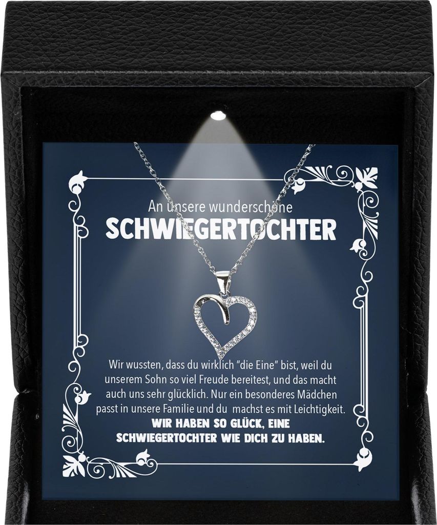 22Feels Schwiegertochter Geschenk Hochzeit Frauen Schmuck - Silber 925/000 Herz Halskette - Damen Hochzeitstag Geburtstag Weihnachten Idee - Karte ...