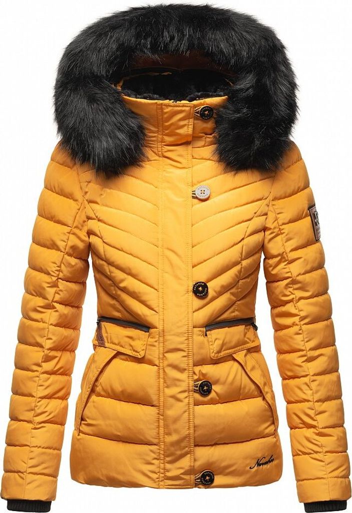 Navahoo Damen Winter Jacke Stepp Winterjacke Mantel Kunstfell Kapuze Wisteriaa Gelb Gr. 38 - M