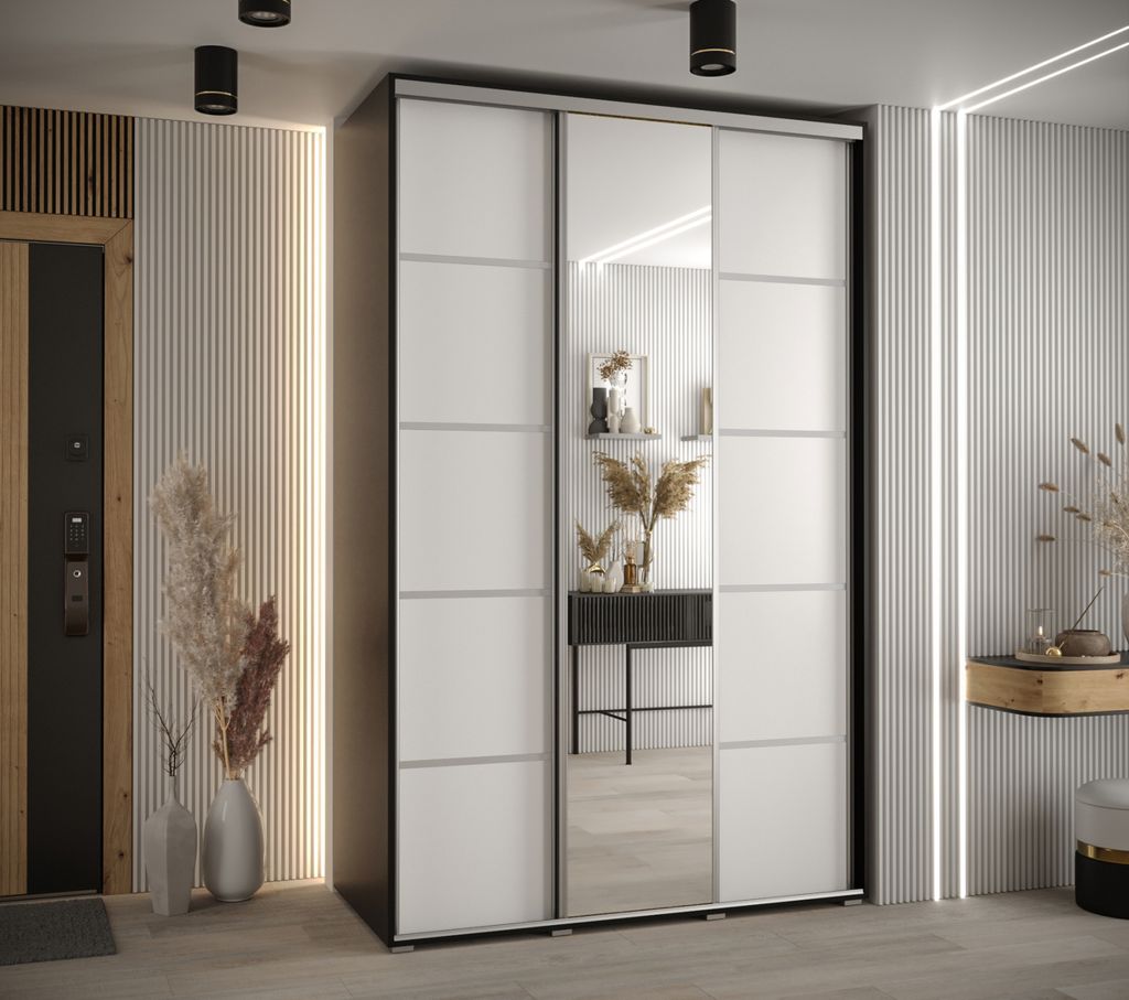 Kleiderschrank ASIRI 5 – 160/45 cm, schwarz/weiß/silber