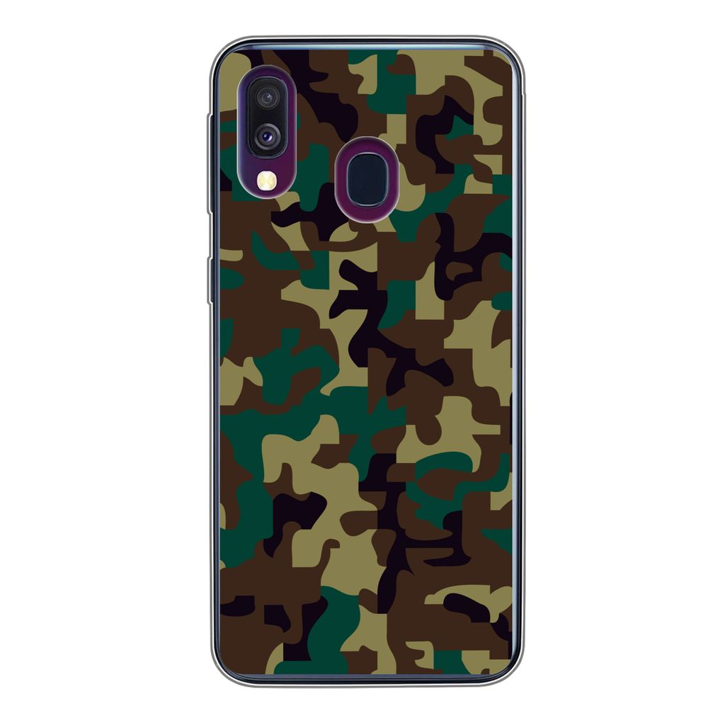 MuchoWow Handyhülle Schutzhülle Hülle für Samsung Galaxy A40 Camouflage-Muster mit dunklen Farben Silikon Softcase Handy Hülle - Handy-Tasche
