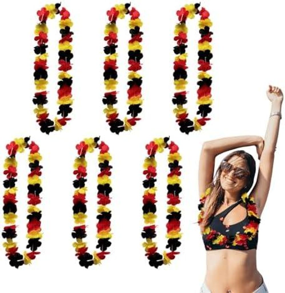 12 Stück Deutschland Fanartikel Blumenkette,Deutschland Flagge Girlanden Schwarz Rot Gelb,FußballParty Accessoires Deko für EM oder WM,Hawaii Ke...