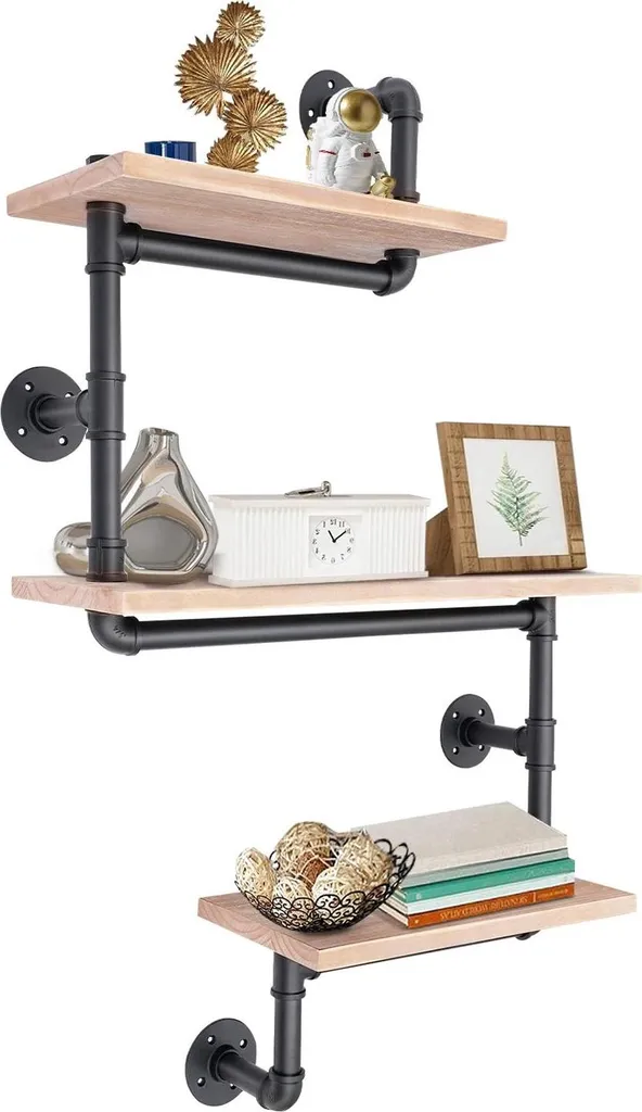 Étagère Murale de Haute Capacité 50kg par Niveau Bois de Pin et Métal