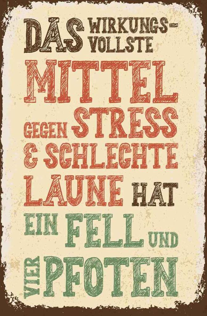 vianmo Holzschild 30x20 cm Tiere Mittel gegen Stress 4 Pfoten