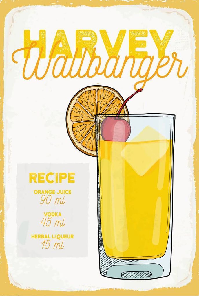 vianmo Holzschild 18x12 cm Harvey Wallbanger Cocktail Recipe