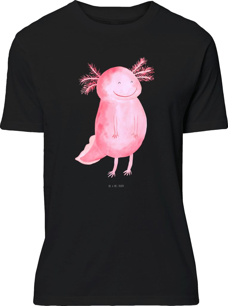 Mr. & Mrs. Panda Tshirt Axolotl Glücklich - Schwarz - Geschenk, Motivation, Lurch, T-Shirt, oberteil, Motiv, gut Gelaunt, Gute Laune, mit, Lebensf...