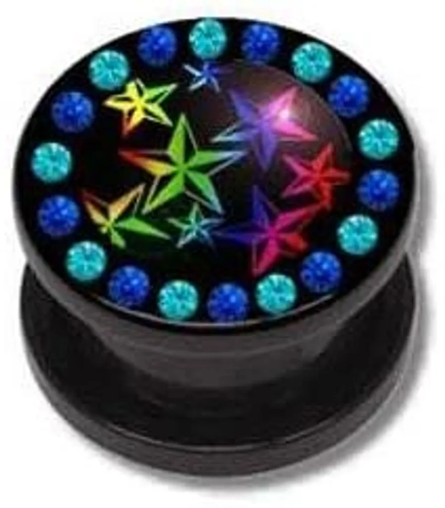 Tunnel Orecchio 14mm Acrilico Stelle Glitter | Piercing Shop Italia