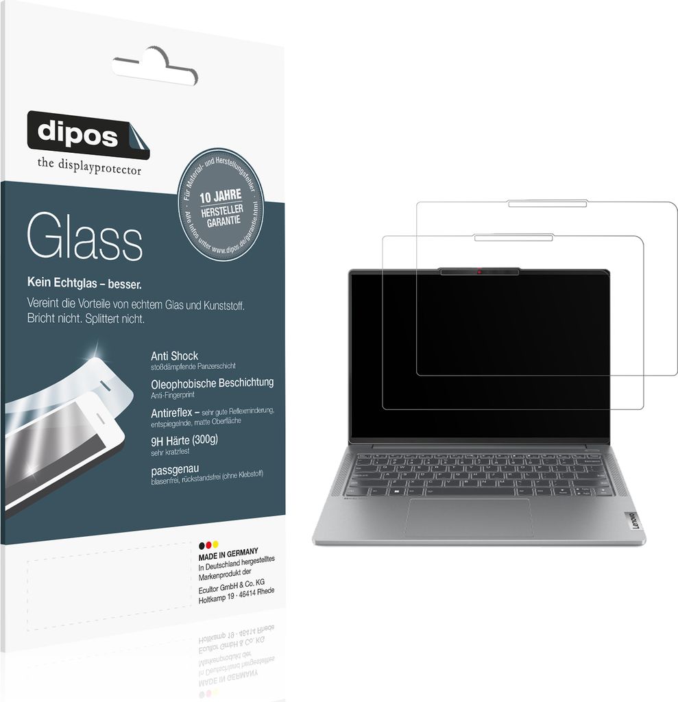 2x Schutzfolie für Lenovo IdeaPad Pro 5 Gen 10 14 Zoll matt - Anti-Shock 9H Folie dipos Glass Kunststoffglas