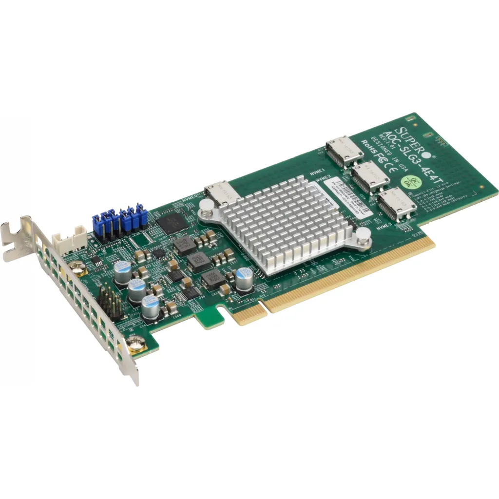 Carte PCIe pour Connecter 4 SSD NVMe OcuLink Supermicro Low Profile