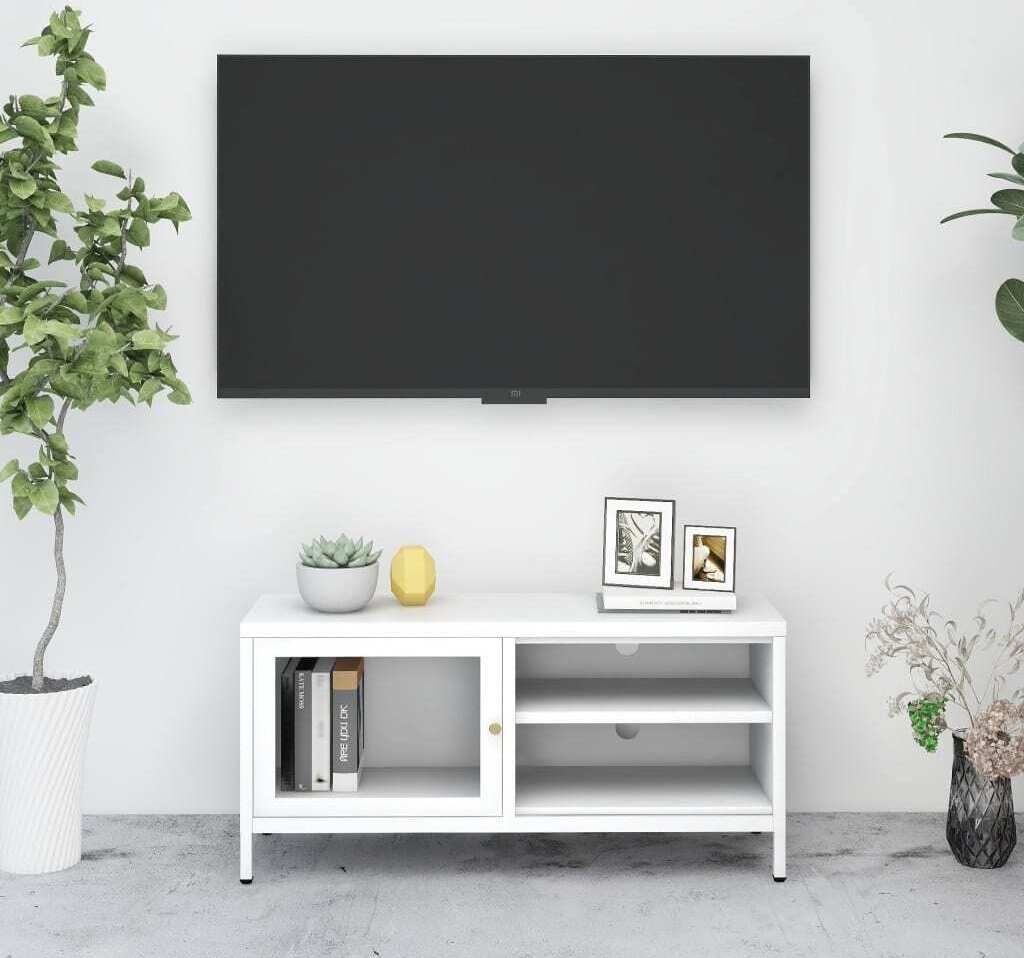 The Living Store TV-Schrank Weiß 90x30x44 cm Stahl und Glas