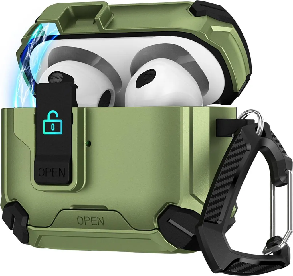 Custodia AirPods 1 2 Verde Esercito: Guscio Protettivo Antiurto 360