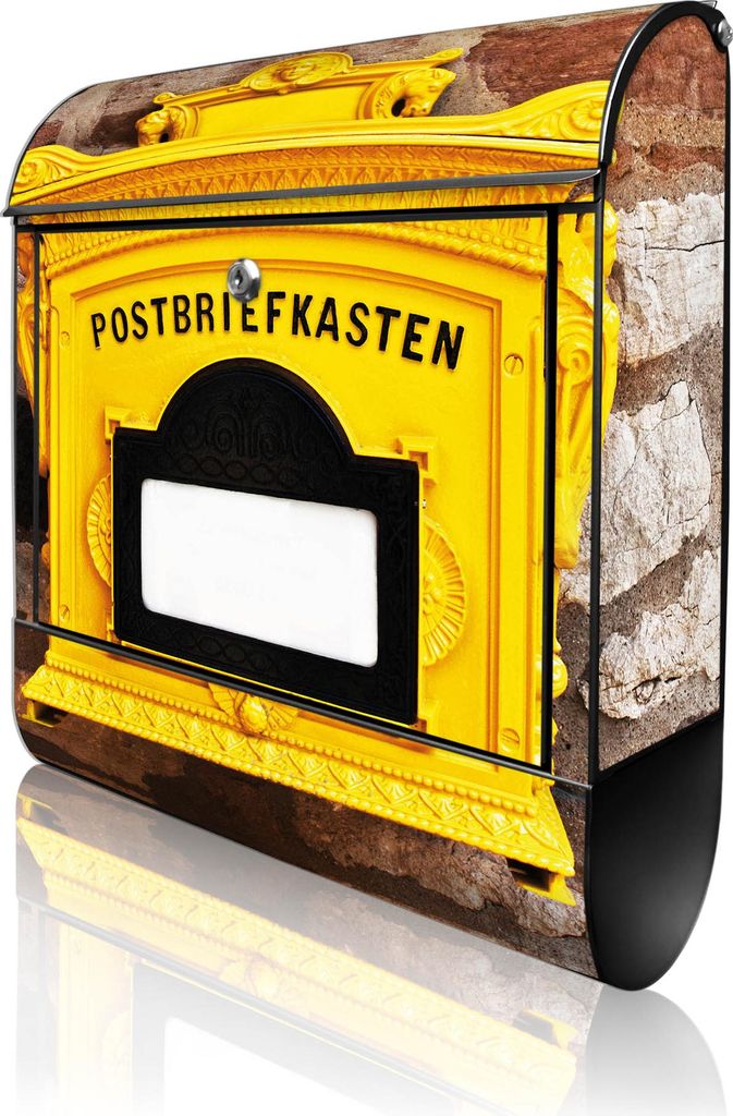 banjado Design Briefkasten Stahl schwarz mit Zeitungsfach pulverbeschichtet "Historischer Postkasten" 38x46x12,5cm & 2 Schlüssel - Postkasten A4 E...