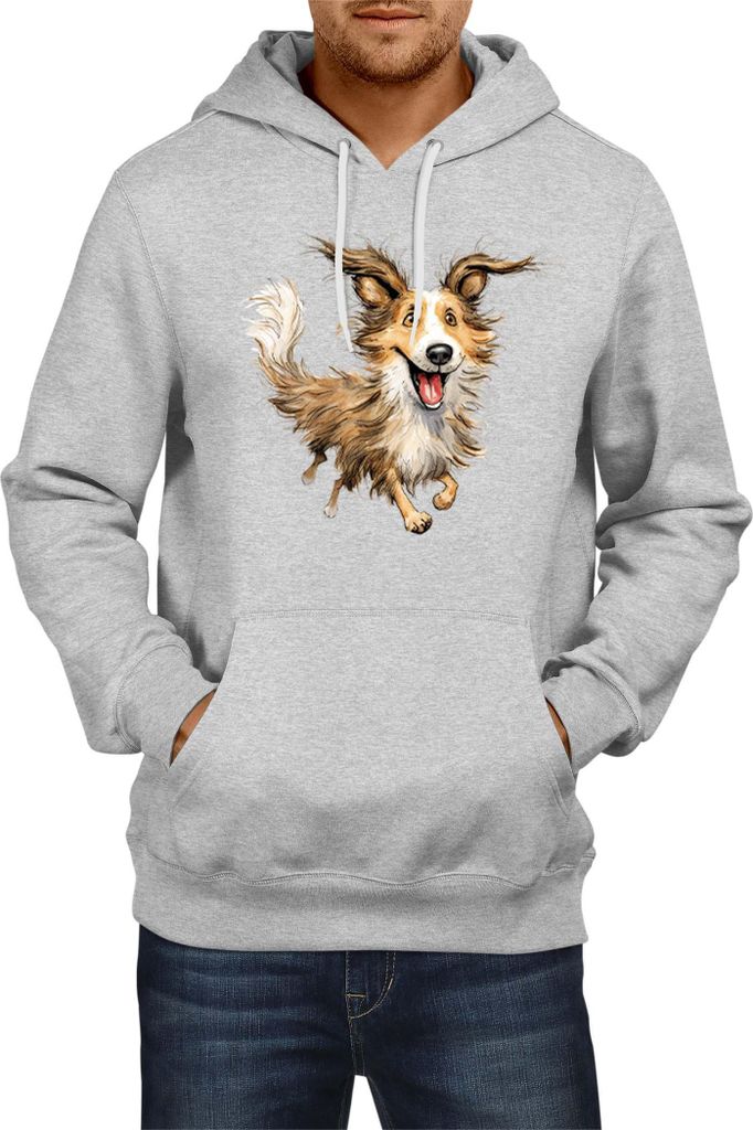 Herren Kapuzenpullover Funny Dogs Breeds Shetland Sheepdog Breed Dog Breed, Man S / Grau