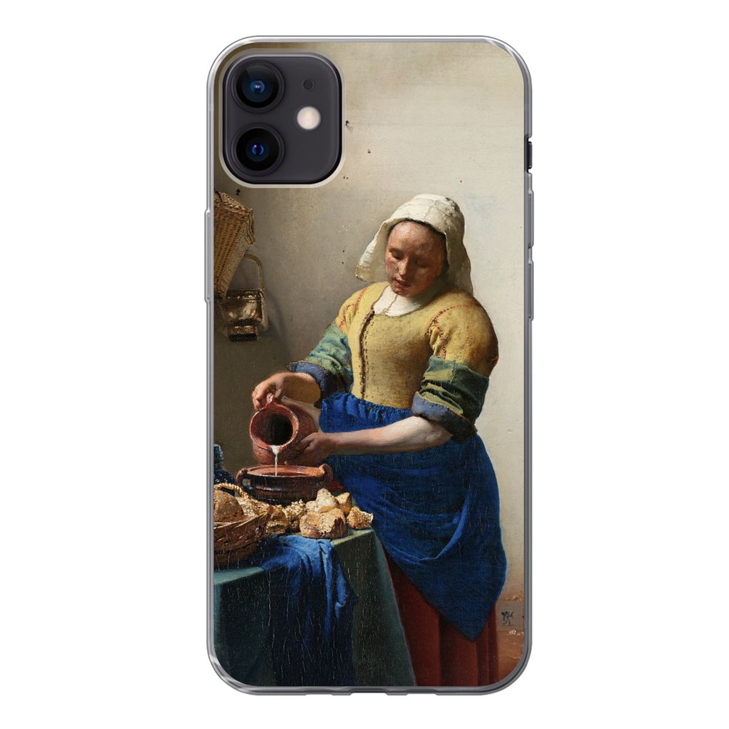 MuchoWow Handyhülle Schutzhülle Hülle für iPhone 12 mini Das Milchmädchen - Vermeer - Alte Meister Silikon Softcase Handy Hülle - Bild