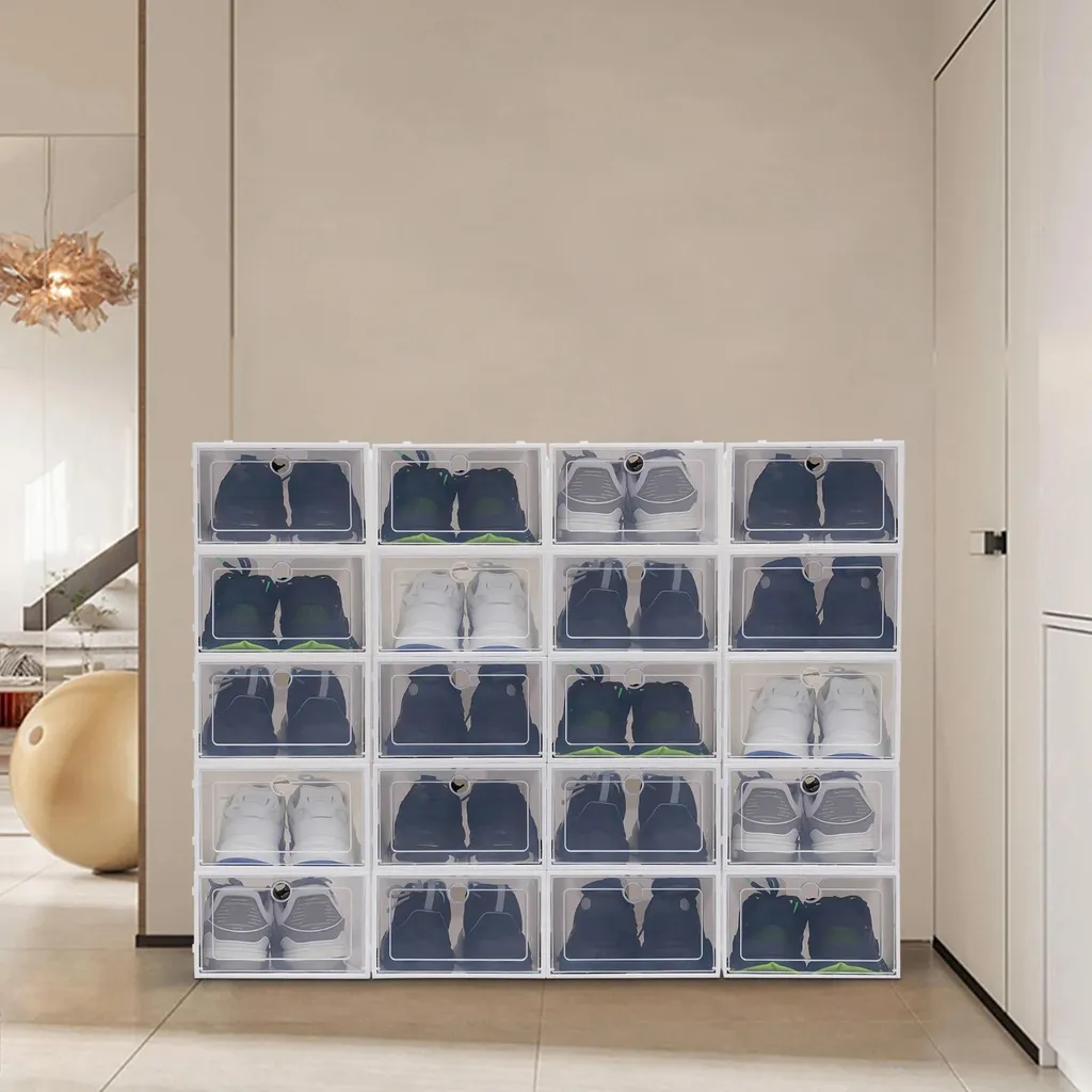 Set 20 Scatole per Scarpe Impilabili Trasparenti - Organizer Sneakers PP/PS