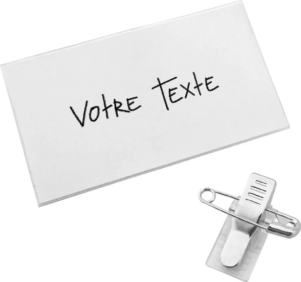 Badges de conférence 75x40 mm pour identification du personnel avec clips