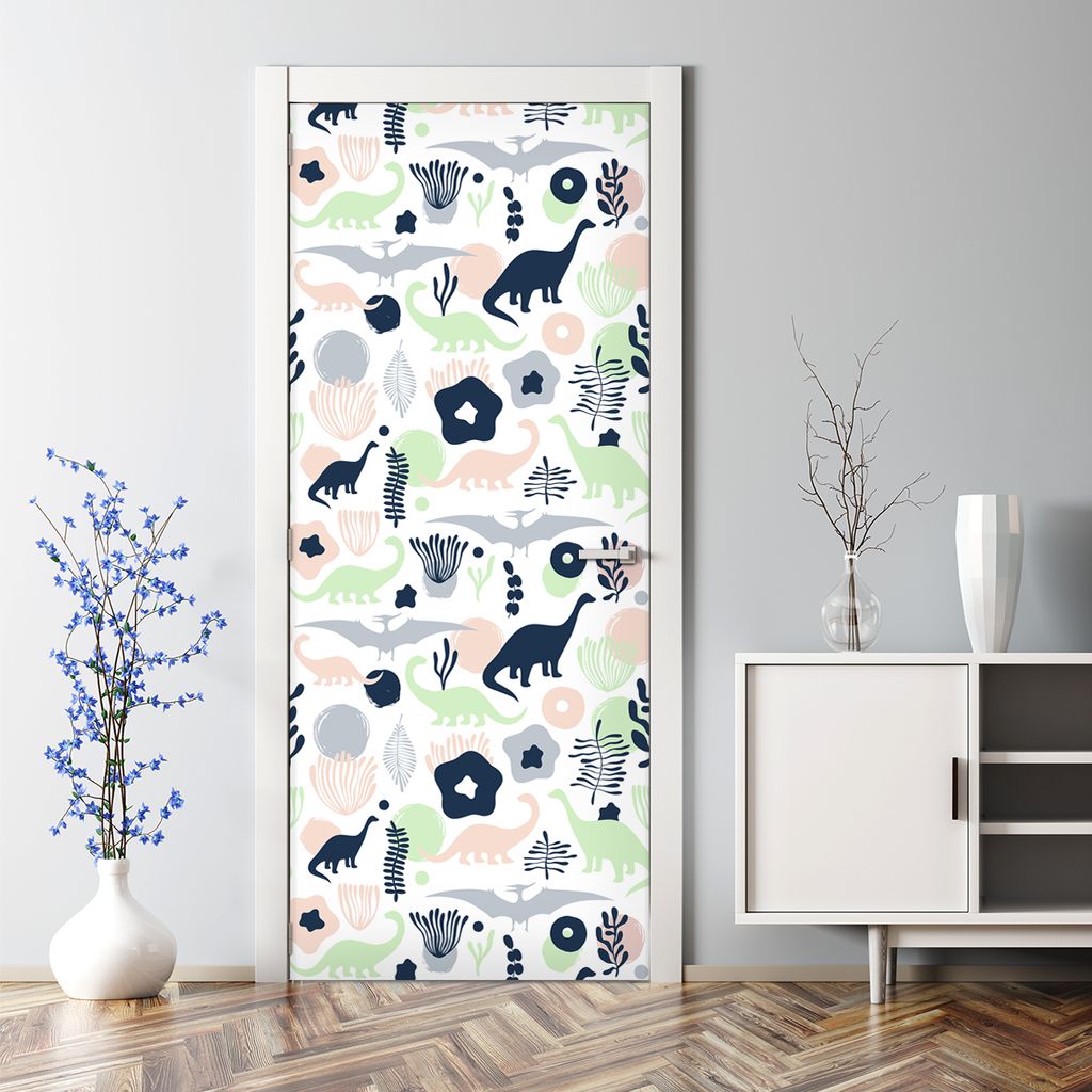 Dekorative Tür Wandaufkleber Wandtattoo selbstklebend dekoration Bunte Dinosaurier 77 x 200 cm
