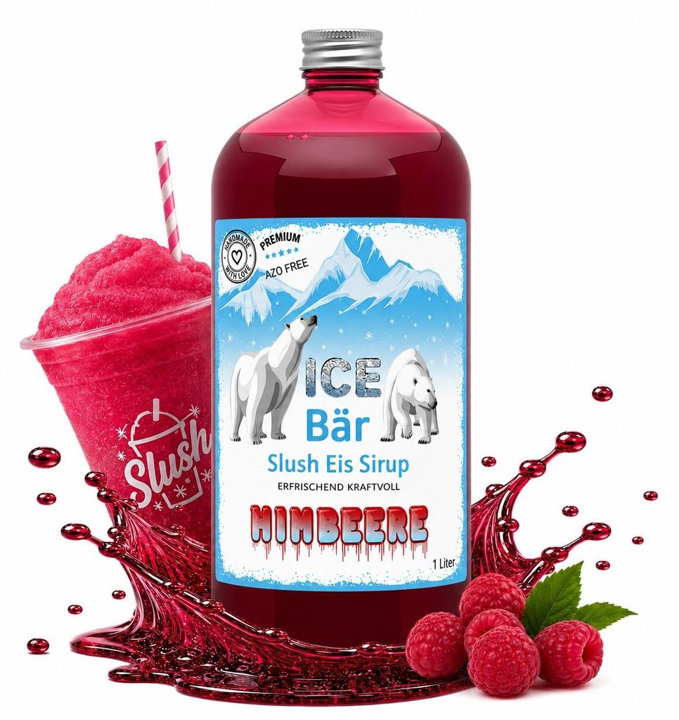 Ice Bär Slush Sirup Himbeere Geschmack 1L 1:5 AZO frei Produktbild 