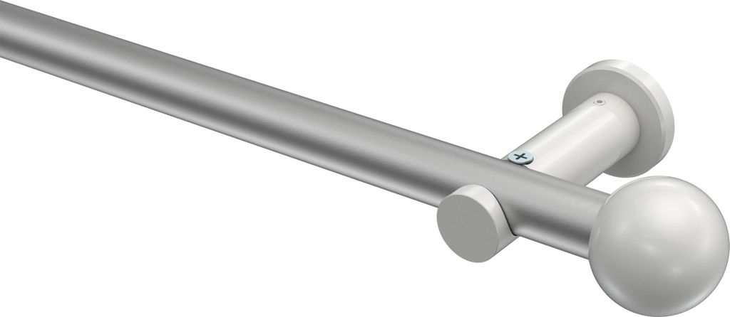 Interdeco Gardinenstange / Vorhangstange Silbergrau / Weiß, Typ Platon Luino (Kugel) ohne Ringe, 20 mm Ø 1-läufig, 400 cm