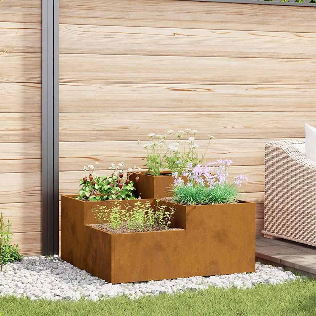 "2026 Promotion" Gartenblumentopf Rostig - Hochbeet - 100 x 100 x 48 cm Wetterfeststahl - Beete C881