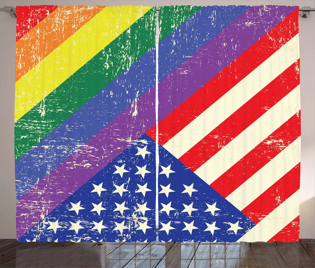 ABAKUHAUS Anno Rainbow Tenda rustica, Old Glory LGBT, Tenda con passanti e ganci per camera da letto, 280 x 245 cm, multicolore