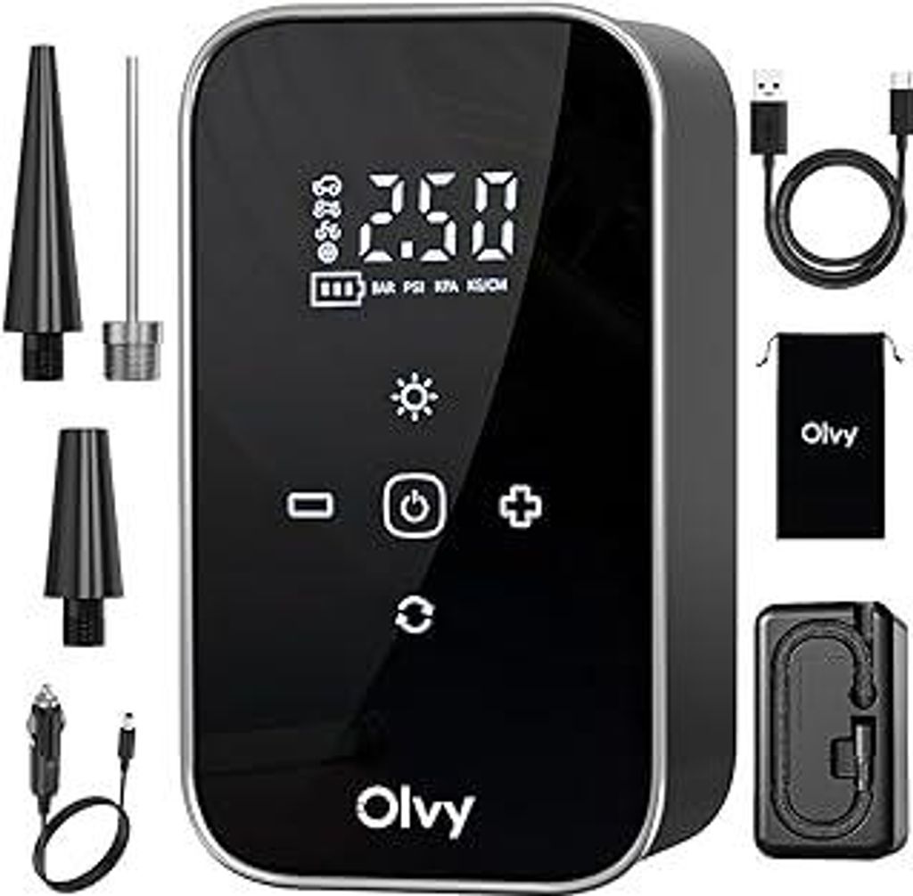 Olvy Tragbarer Luftkompressor - 12V Kabelloser Reifenfüller - 6000 mAh Wiederaufladbare Batterie - Digitalanzeige - Automatische Abschaltung - LED...