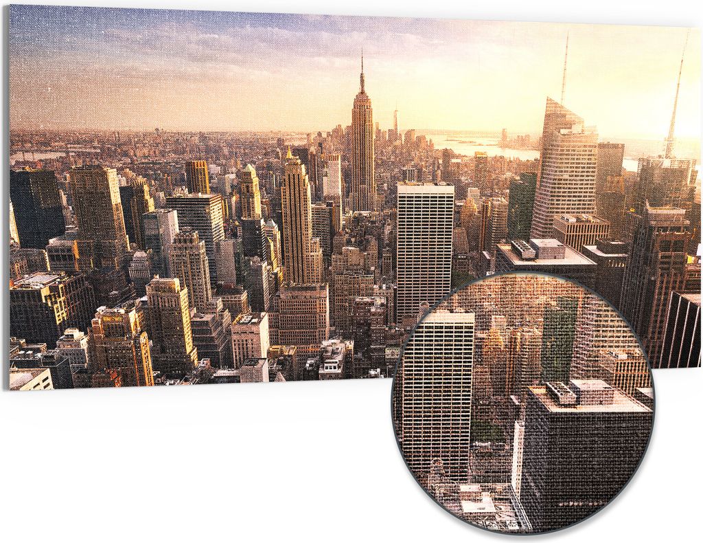 DEQORI Hybrid Leinwand Bild 100x50 cm 'New York City Skyline' Wandbild Glas flach modern