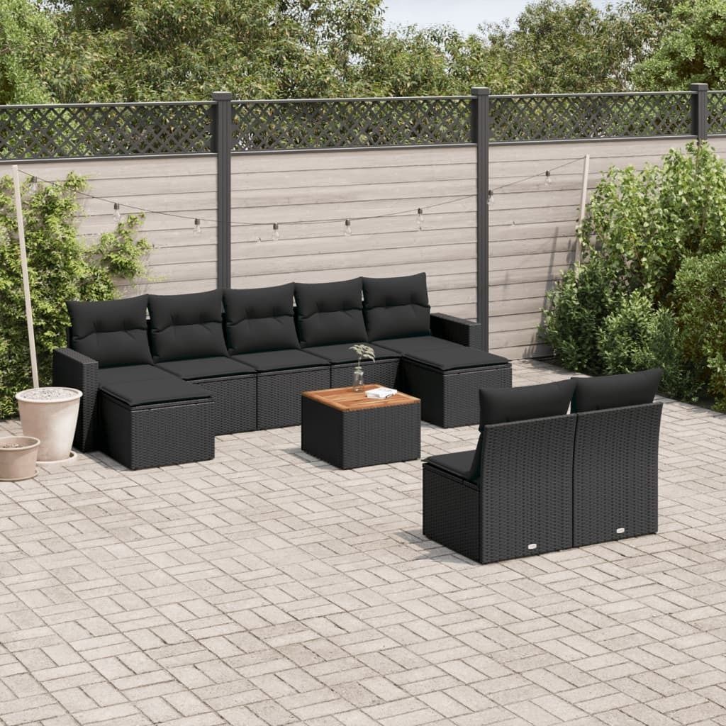 Maison Exclusive - 10-tlg. Garten-Sofagarnitur mit Kissen Schwarz Poly Rattan