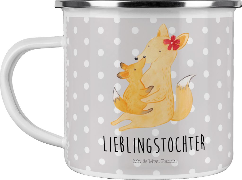 Mr. & Mrs. Panda Pott Fuchs Mama - Grau Pastell - Geschenk, becher emaille, Blechtasse, Tasse, Mutter, Schoß, Muttertag, Tochter, Teetasse