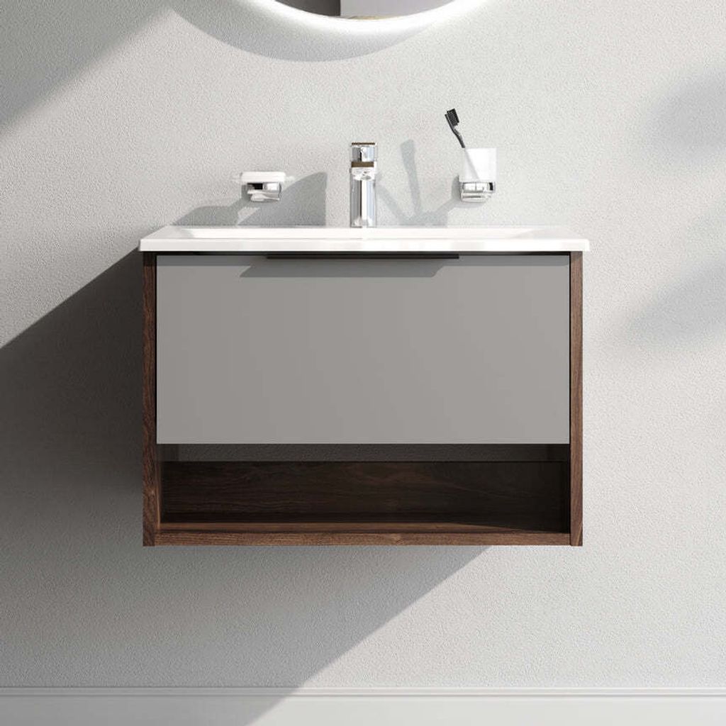 AM.PM Badmöbel Set Badezimmerschrank mit Waschbecken Hängender Waschbecken mit Unterschrank mit Soft Close, 60 cm, 1 Schublade, Graphit matt